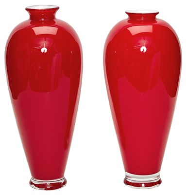 Lot 187 - Pair of Red and White Cased Glass Vases Driade...