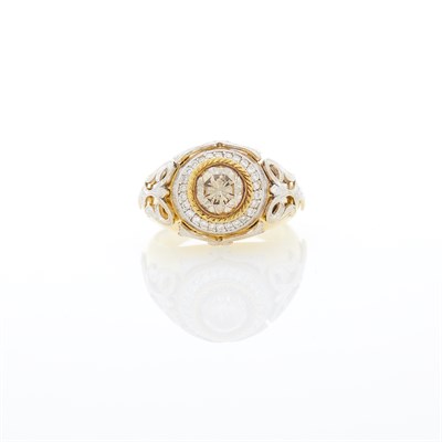 Lot 1033 - Two-Color Gold, Colored Diamond and Diamond Ring