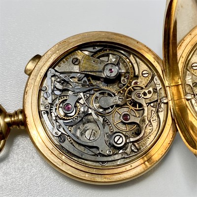 Lot 1191 - M.T. Stauffer Gold Open Face Split Second Chronograph Pocket Watch