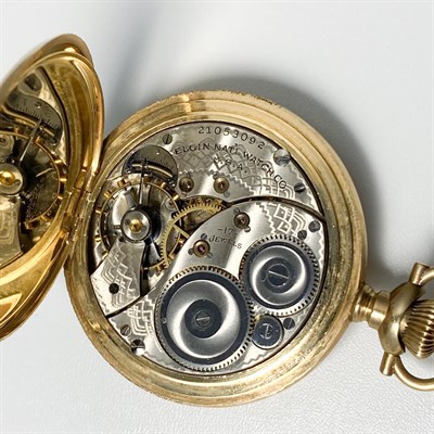 Lot 1190 - Elgin Gold Hunting Case Pocket Watch with Watch Chain