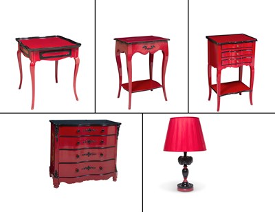 Lot 1012 - Group of Red Lacquered Wood Furniture 20th...