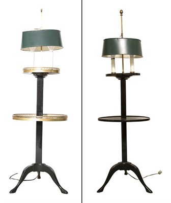 Lot 1034 - Two Louis XVI Style Black Painted Floor Lamps...