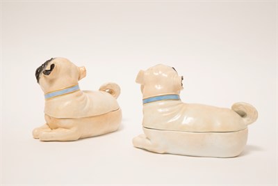 Lot 1035 - Pair of Meissen Porcelain Pug-Form Boxes After...