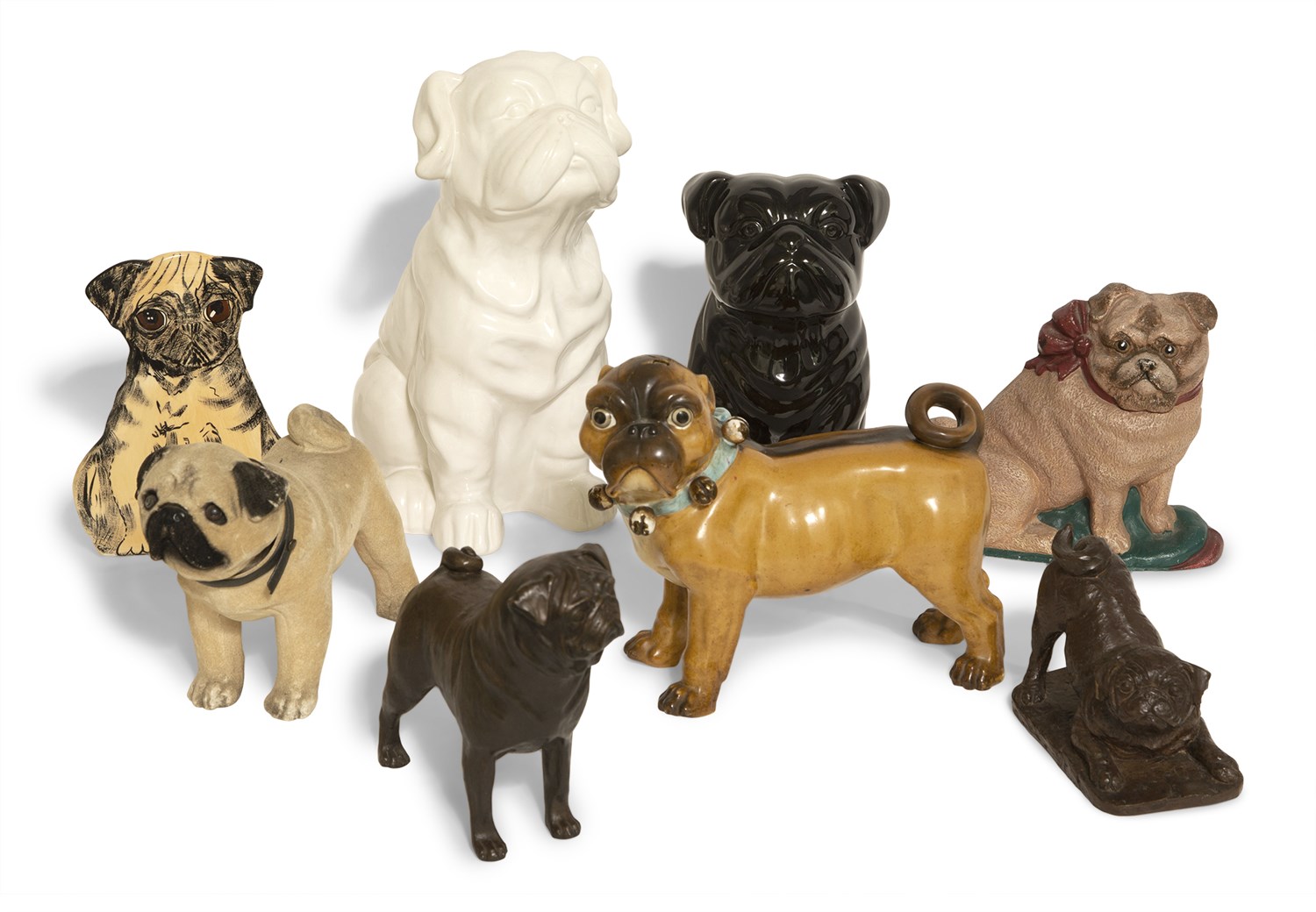Lot 1063 - Group of Figures of Pugs Comprising a painted...