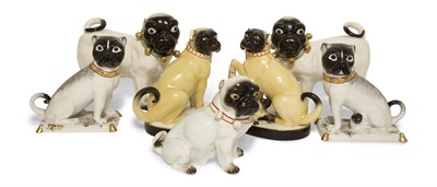 Lot 1064 - Seven Porcelain Figures of Pugs Comprising a...