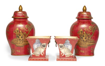 Lot 1068 - Pair of Red and Gilt Lacquered Chinoiserie...