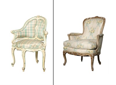 Lot 1067A - Two Louis XV Style Upholstered Painted Wood...