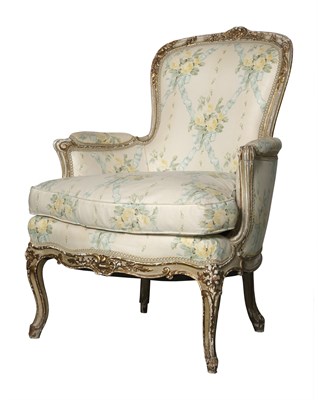 Lot 1067 - Two Louis XV Style Upholstered Painted Wood...