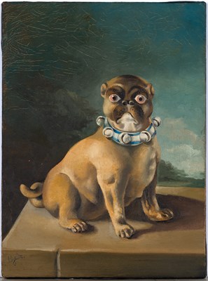 Lot 1052 - 20th Century School Portrait of a Pug with a...
