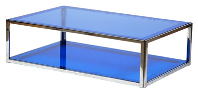 Lot 324 - Chrome and Blue Glass Low Table Height 13 1/2...