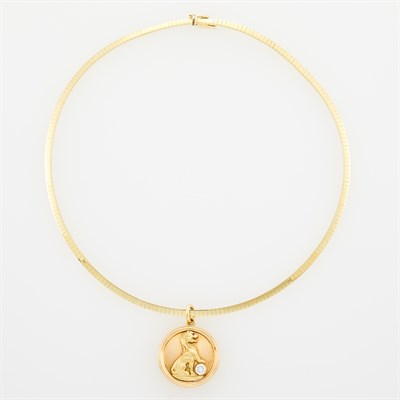 Lot 1116 - Gold Necklace with Two-Color Gold and Diamond Locket Pendant