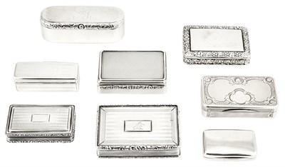 Lot 259 - Seven English Sterling Silver Snuff Boxes 1800-...