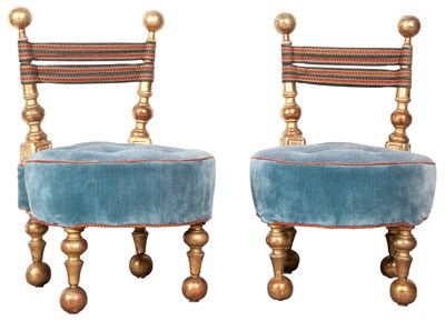 Lot 19 - Pair of Italian Velvet-Upholstered Giltwood...