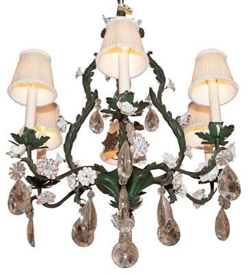 Lot 63 - Rococo Style Green Painted Metal Six-Light...