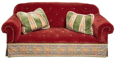 Lot 73 - Velvet-Upholstered Sofa The tufted back and...