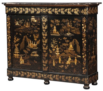 Lot 74 - Victorian Gilt-Decorated Black-Japanned Side...