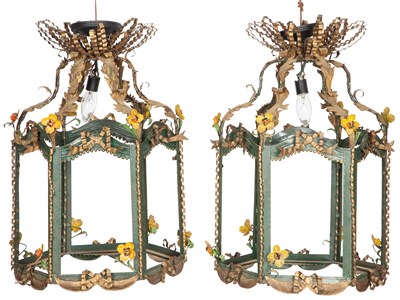 Lot 10 - Pair of Tôle-Peinte Hanging Lanterns Each of...