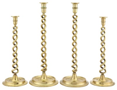 Lot 75 - Two Pairs of Brass Candlesticks Each with open...