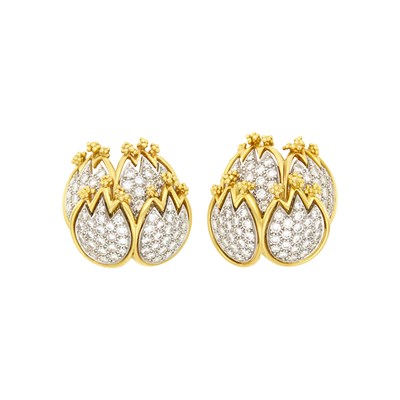 Lot 185 - Verdura Pair of Gold, Platinum and Diamond Earclips