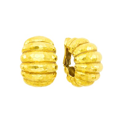 Lot 49 - David Webb Pair of Hammered Gold Earclips