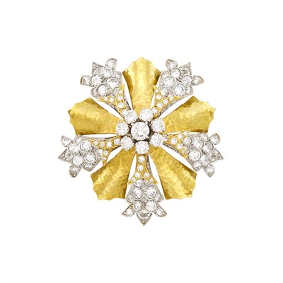 Lot 5 - David Webb Hammered Gold, Platinum and Diamond Clip-Brooch