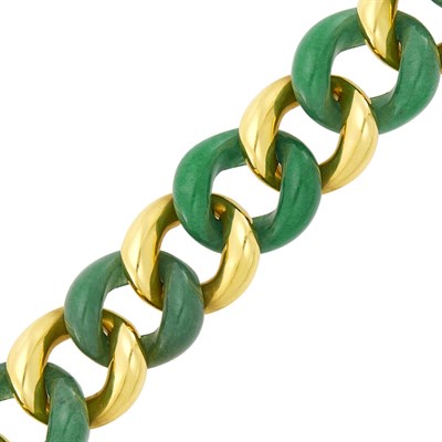 Lot 55 - Seaman Schepps Gold and Aventurine Quartz Curb Link Bracelet