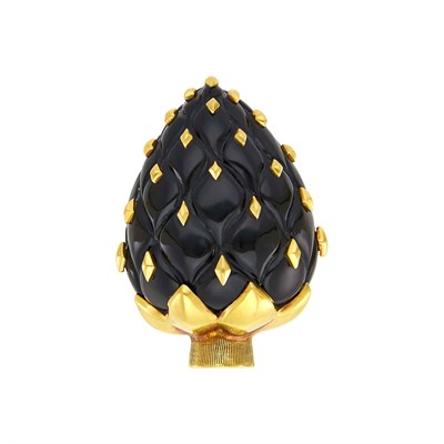 Lot 45 - Seaman Schepps Gold and Black Onyx Artichoke Clip