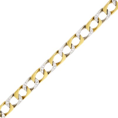 Lot 38 - Cartier Two-Color Gold and Diamond Curb Link Bracelet