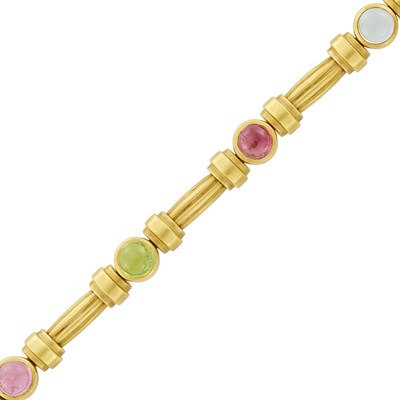 Lot 57 - Gold and Cabochon Colored Stone Bracelet