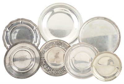 Lot 155 - Seven Silver Circular Trays Various makers and...