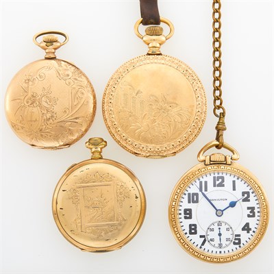 Lot 1232 - Four Gold-Plated Pocket Watches