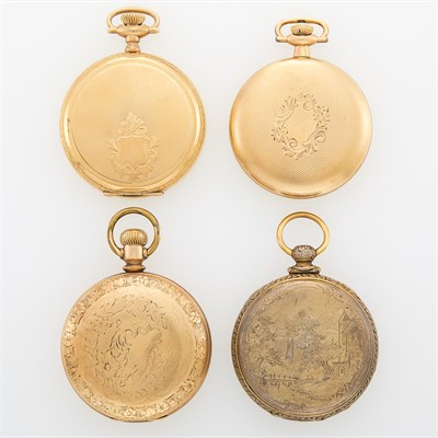 Lot 1240 - Four Gold-Plated Pocket Watches