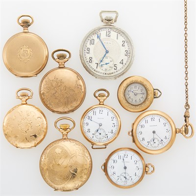 Lot 1237 - Nine Gold-Plated Pocket Watches