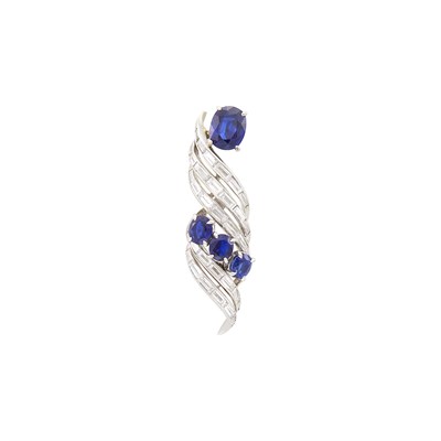 Lot 1050 - Platinum, Sapphire and Diamond Pin, France