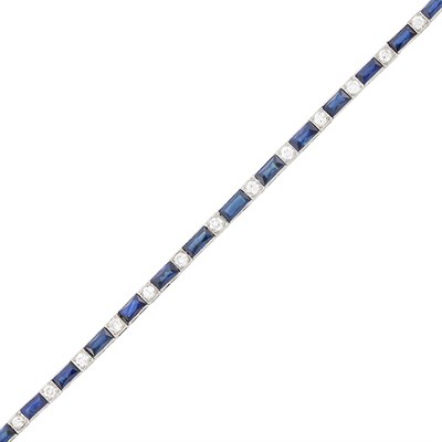 Lot 176 - Platinum, Sapphire and Diamond Straightline Bracelet