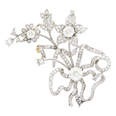 Lot 180 - Antique Platinum, Gold and Diamond Floral Brooch