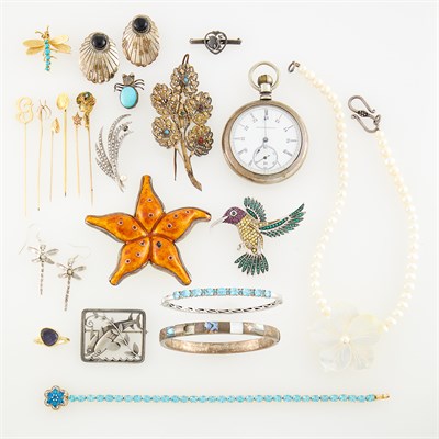 Lot 1251 - Group of Silver, Metal and Gold Jewelry and Fragments