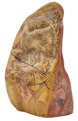 Lot 95 - A Chinese Shoushan Soapstone Boulder Carved in...