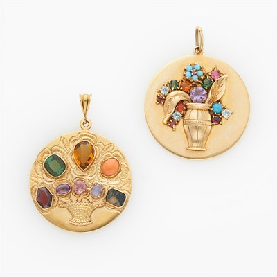 Lot 1155 - Two Gold and Gem-Set Vase Charms