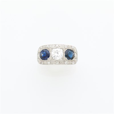 Lot 1064 - Platinum, Diamond and Sapphire Ring