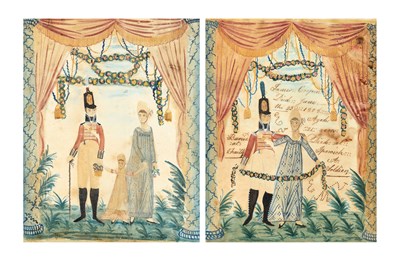 Lot 122 - Pair of English Watercolor Mourning Pictures...