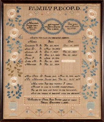 Lot 233 - American Needlework Family Record Inscribed...