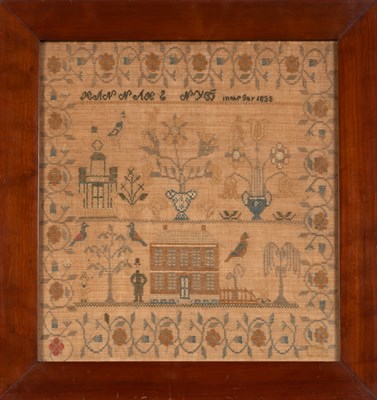 Lot 237 - Needlework Sampler Dated 1838 Depicting a...