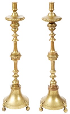 Lot 283 - Pair of Brass Altar Sticks Height 39 inches.