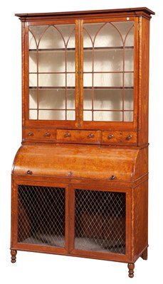 Lot 690 - George III Satinwood Cylinder Bureau Bookcase...