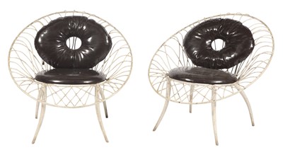 Lot 281 - Pair of White Metal and Leather Chairs...