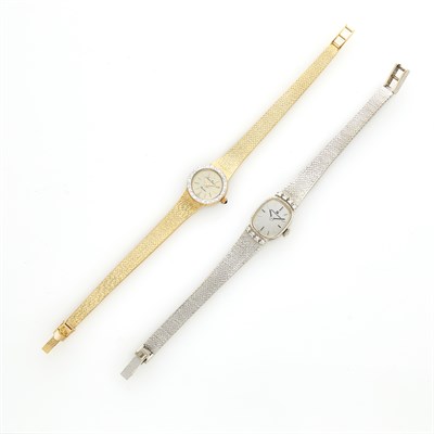 Lot 1185 - Lucien Piccard Gold and Diamond Wristwatch and Universal White Gold and Diamond Wristwatch