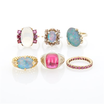 Lot 1149 - Five Yellow and White Gold Rings and Silver Ring