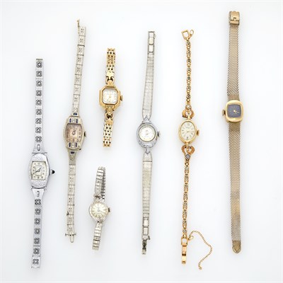 Lot 1228 - Six Gold and Metal Wristwatches and Steel Wristwatch