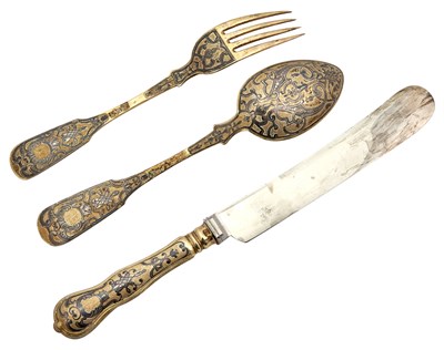 Lot 160 - Russian Silver-Gilt and Niello Place Setting...